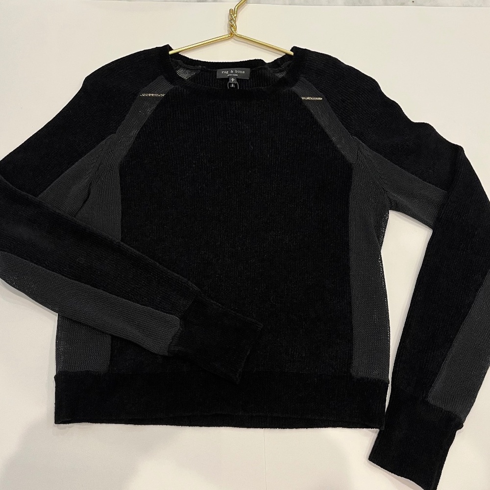 Rag and Bone black verity pullover mixed media sweater